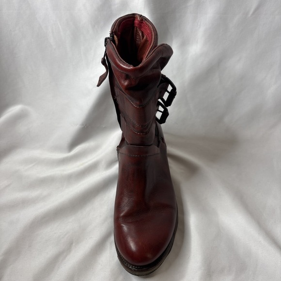 A.S.98 Airstep Women 7.5-8 / 38 Burgundy Red Leather Biker Ankle Boho Boots - Picture 12 of 16